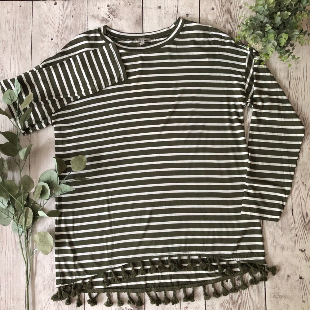 Green Stripe Tassel Top